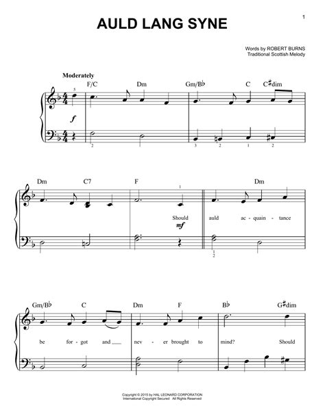 Auld Lang Syne sheet music by Traditional (Easy Piano – 159855)