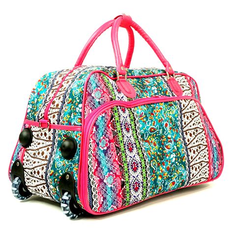 Women's Carry-on 21" Boho Stripe Quilt Patterned Zippered Rolling Duffle Bag - Walmart.com ...