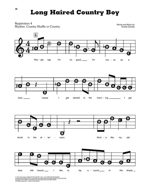 Long Haired Country Boy by The Charlie Daniels Band Sheet Music for E-Z ...