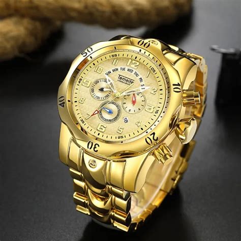 luxury man gold watch Multifunction men watches Large dial TEMEITE ...