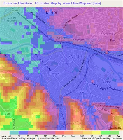 Elevation of Jurancon,France Elevation Map, Topography, Contour