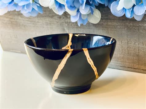 Kintsugi Bowl, Kintsugi Blue Bowl, Kintsugi Pottery, Minimalist, Home ...