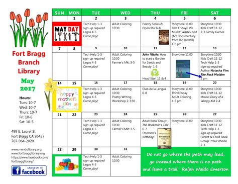 May Calendar of Events - Fort Bragg Library