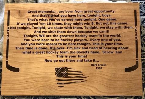 MIRACLE ON ICE Herb Brooks Pre Game Speech - 1980 U.S.A. Olympic Hockey Quote - Engraved Wood or ...