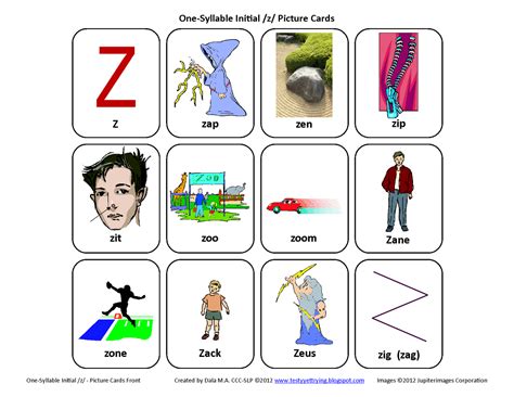 Testy yet trying: Initial Z: Free Speech Therapy Articulation Picture ...