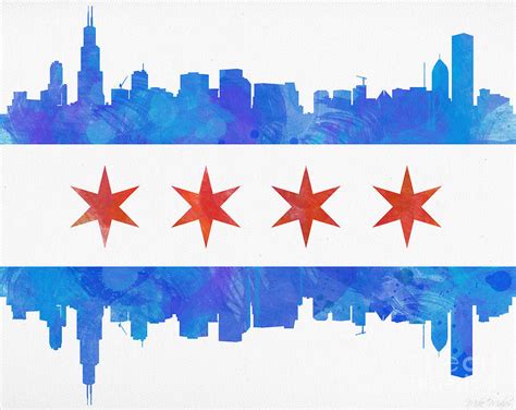 Chicago Flag Watercolor Painting by Mike Maher