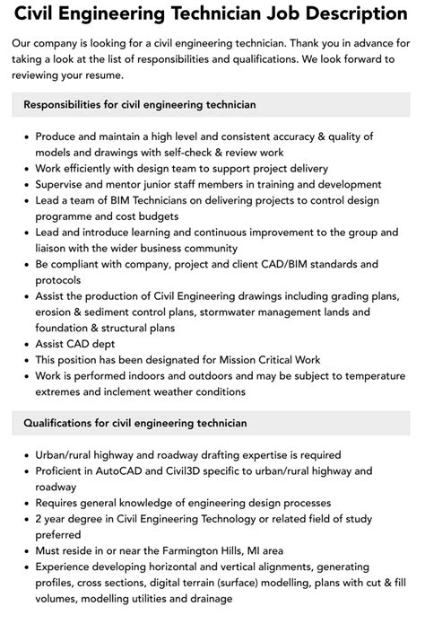 Civil Engineering Technician Job Description | Velvet Jobs