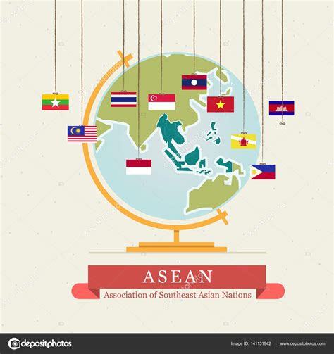 ASEAN map and hanging flags - vector — Stock Vector © angkritth #141131942