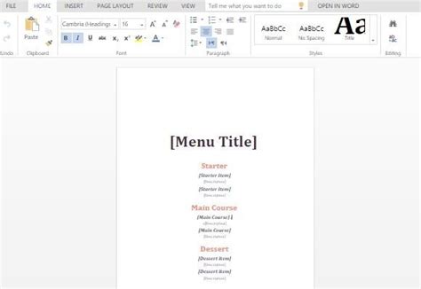 Informal Event Menu Maker Template For Word