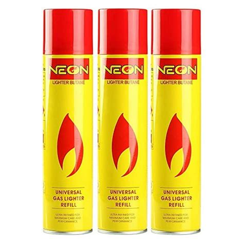 Pack of 3 Neon Lighter Gas Refill Butane Universal Fluid Fuel Ultra Refined 300ml 10.14 Oz ...