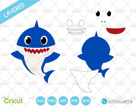 Baby Shark Clipart Bundle, Shark Family SVG Cutting Files For Cricut Silhouette, Instant ...