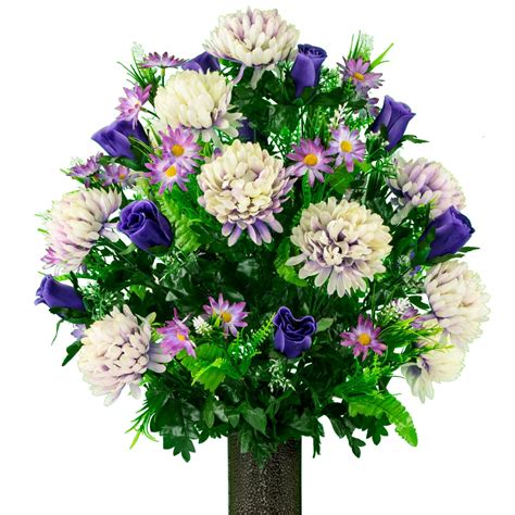 Sympathy Silks Artificial Cemetery Flowers - Lavender Cream Mum and ...