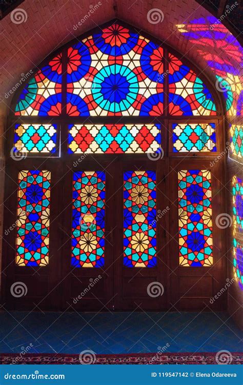 Stained Glass Window of Nasir Ol-Molk Mosque, Also Famous As Pink Mosque. Shiraz. Iran Stock ...