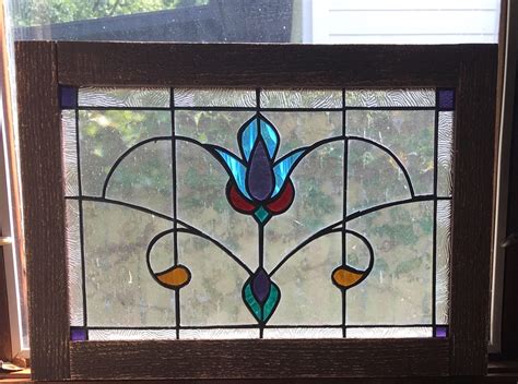 Vintage style Victorian stained glass window panel wood framed ...