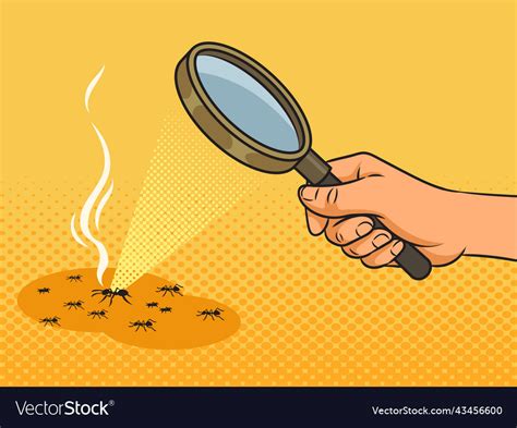 Man burns lens ants pop art Royalty Free Vector Image