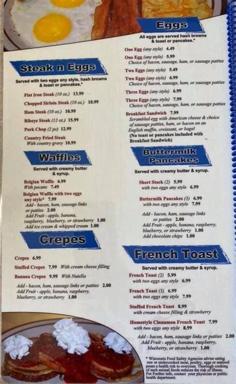 Blue Willow Cafe menu in Wausau, Wisconsin, USA