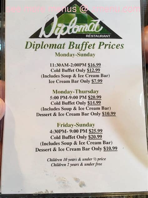 Menu at Diplomat Restaurant, Fredericton