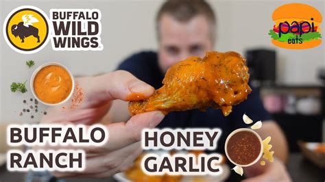 Buffalo Wild Wings NEW Buffalo Ranch & Honey Garlic Sauce Review - YouTube