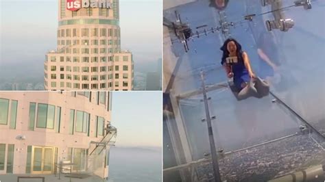 Thrilling glass slide atop Los Angeles highest skyscraper - YouTube