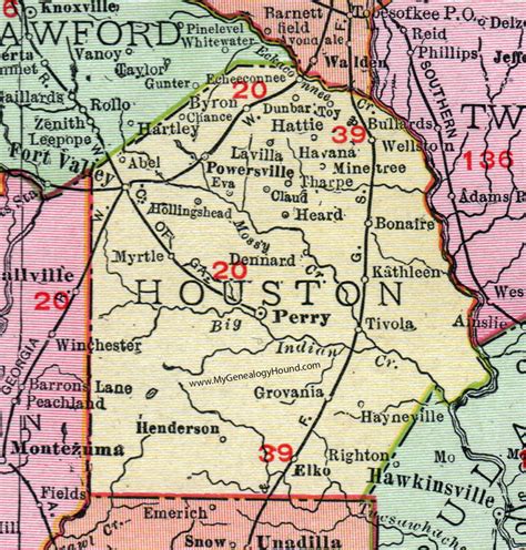 Houston County, Georgia, 1911, Map, Perry, Ft. Valley, Wellston, Warner Robins