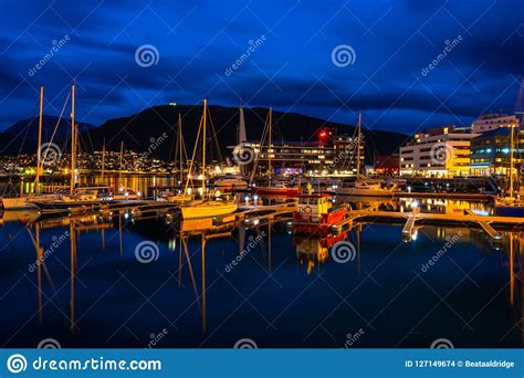 Night View of Marina Area in Tromso, Norway Editorial Stock Image - Image of bridge, harbour ...