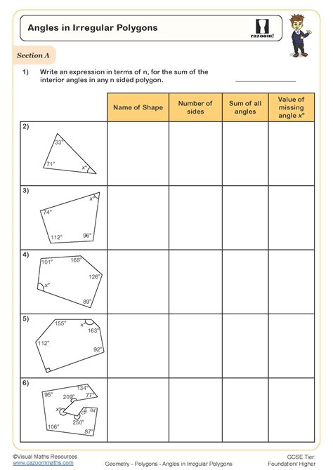 Angles in Irregular Polygons Worksheet | Fun and Engaging PDF Worksheets