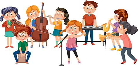 Orchestra band with kids playing musical instruments 12404055 Vector ...