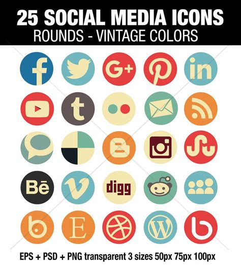 Vintage social media round icons - Socialmediaicons