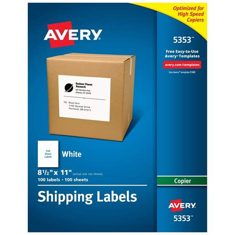 Avery Shipping Labels for Copiers, 8-1/2" x 11" Full Sheet Labels, 100 ...