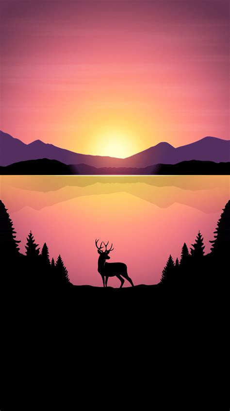 Deer with Sunset in Background [1680×3000] : Amoledbackgrounds