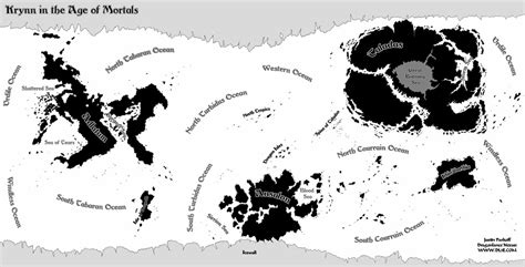 Krynn in the Age of Mortals, showing the major continents of Adlatum ...