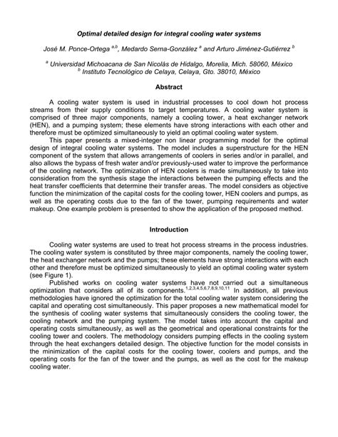 (PDF) Optimal Detailed Design for Integral Cooling Water Systems