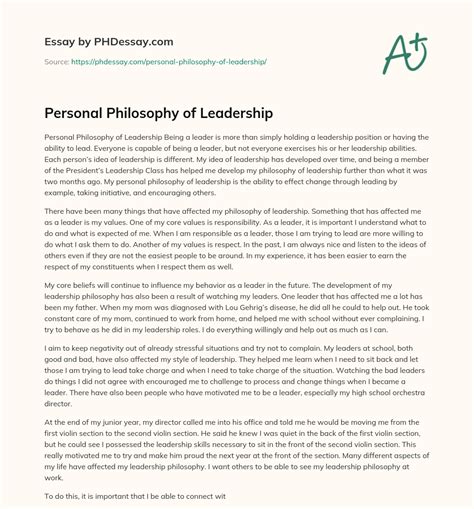 Personal Philosophy Of Leadership Essay Example - PHDessay.com