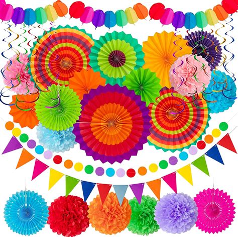 Buy 35PCS Fiesta Paper Fan Party Decorations Set - Cinco De Mayo Pom ...