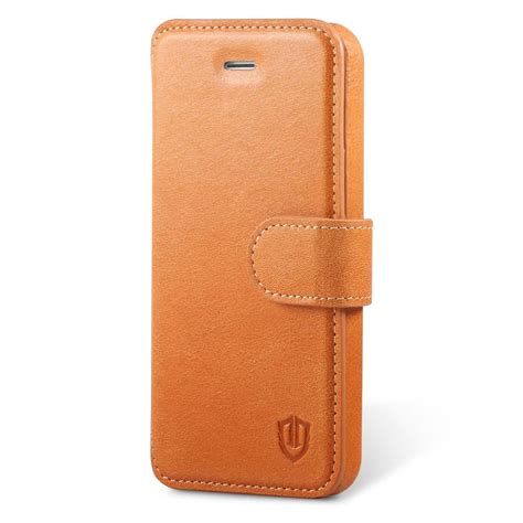 SHIELDON iPhone SE Leather Kickstand Case - Genuine Leather Wallet Case