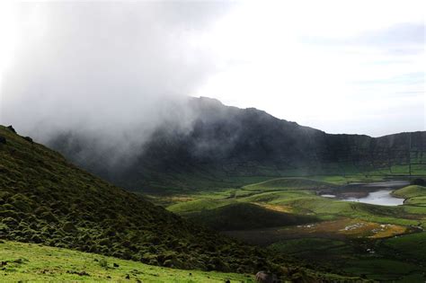 Down the volcanic crater on the island of Corvo in the Azores ...