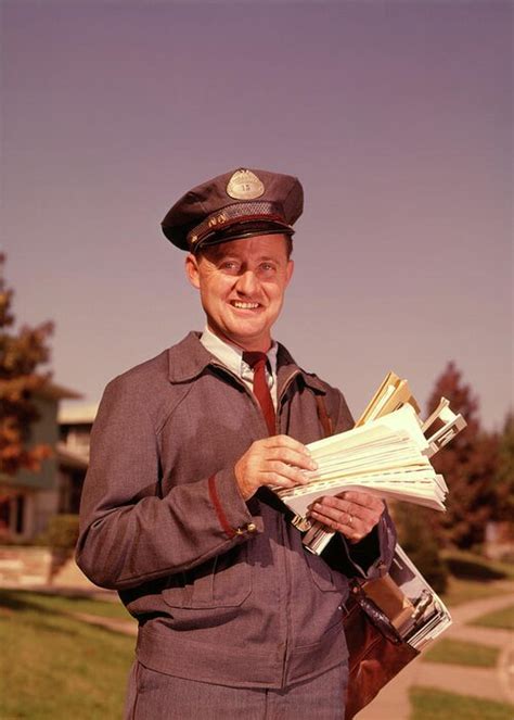 1960 1960s Smiling Mailman Holding Greeting Card for Sale by Vintage Images