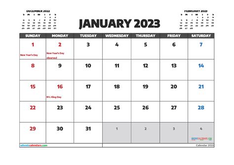 Printable January 2023 Calendar Free - 12 Templates