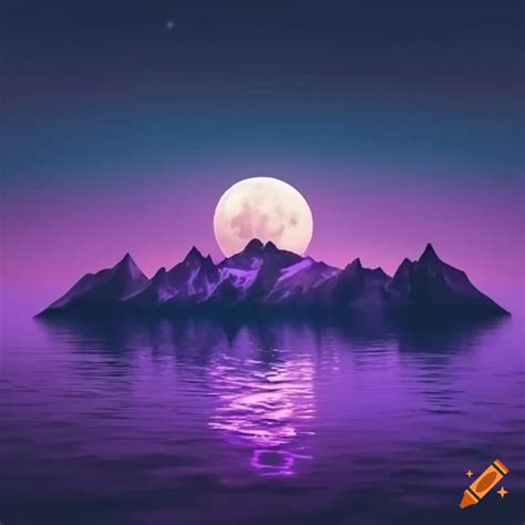 Purple moon over mystical mountain scenery