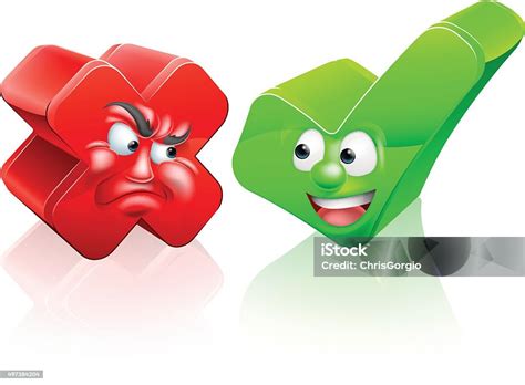 Cross And Tick Cartoon Characters Stock Illustration - Download Image ...