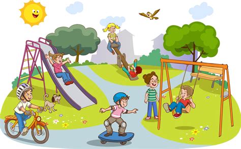 Vector illustration of happy kids playing in playground 17588799 Vector ...