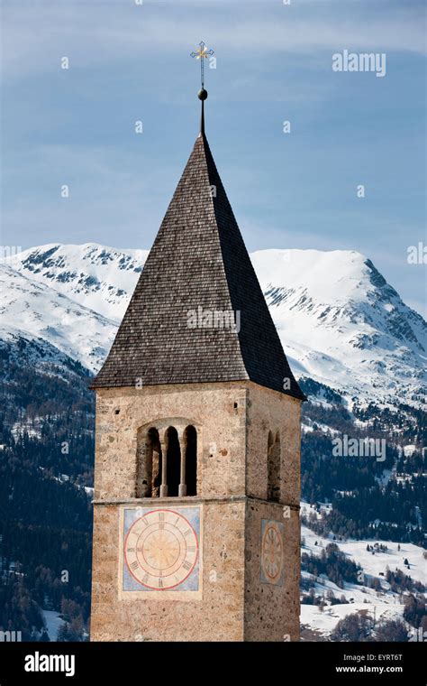 bell tower in the Lake Reschen, winter Stock Photo - Alamy