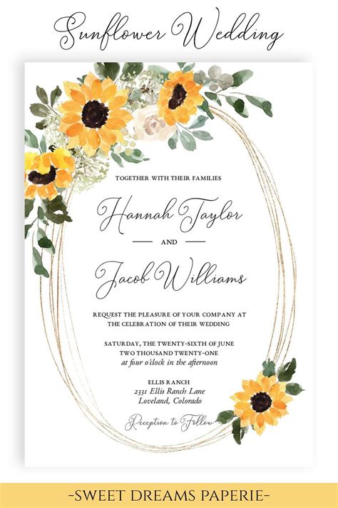 Rustic Sunflower Wedding Invitation Template, Country Barn Wedding ...