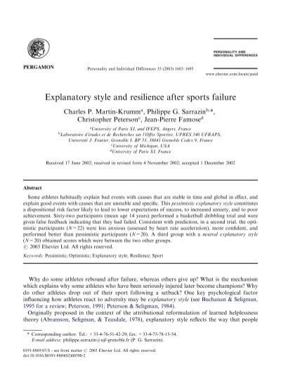 Explanatory style and resilience after sports failure - Le laboratoire ...