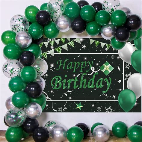 Buy Green Black Birthday Party Decorations, Birthday Decorations for Men Women Glittery Happy ...