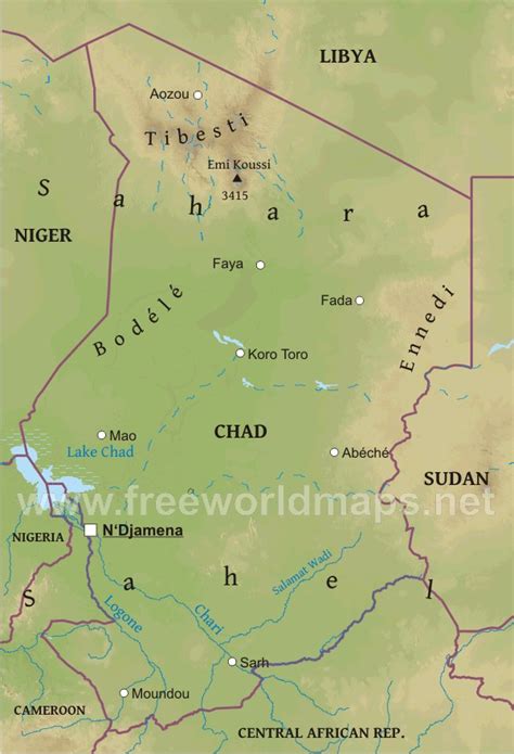 North Africa Physical Map Lake Chad