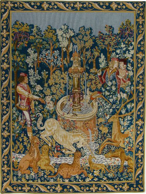 Unicorn at the Fountain tapestry - Hunt of the Unicorn tapestries