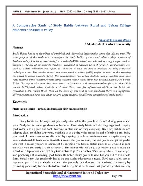 (PDF) A Comparative Study of Study Habits between Rural and Urban ...