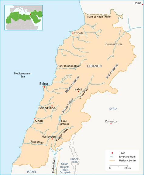 Lebanon river map - Lebanon rivers map (Western Asia - Asia)