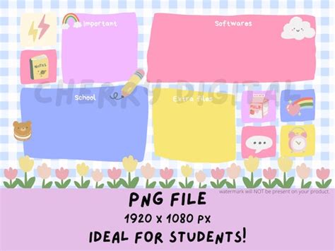 Desktop Wallpaper Organizer Kawaii Digital Planner Student - Etsy